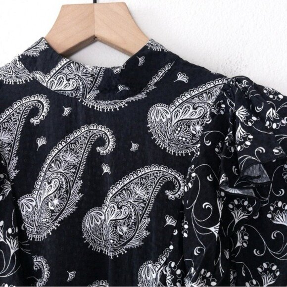Ted Baker Tiasey Paisley Ruffle Blouse Top 0 Black High Neck Waterfall Frill - Picture 5 of 13